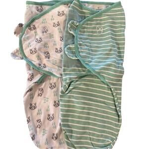 SwaddleMe  - 2 Pack Cozy White  and Green Striped Baby Swaddles.